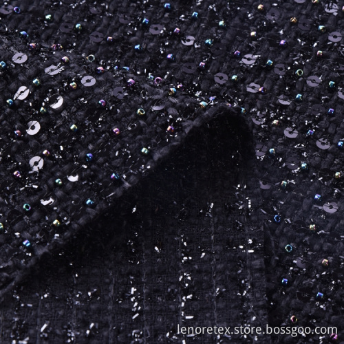 Polyester Paillettes Tweed Metallic Sequin Embroidery Fabric